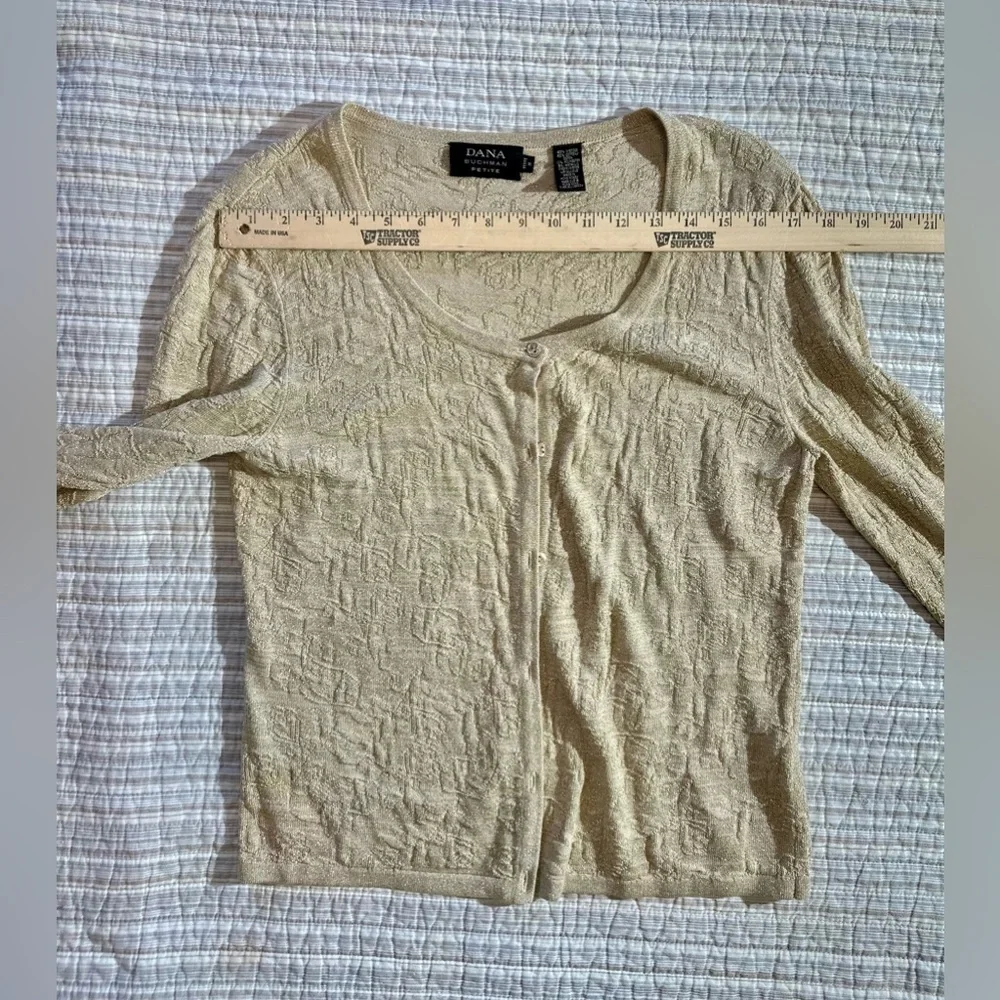 Dana Buchman Petite Tan And Gold Metallic Cardigan, Size M
